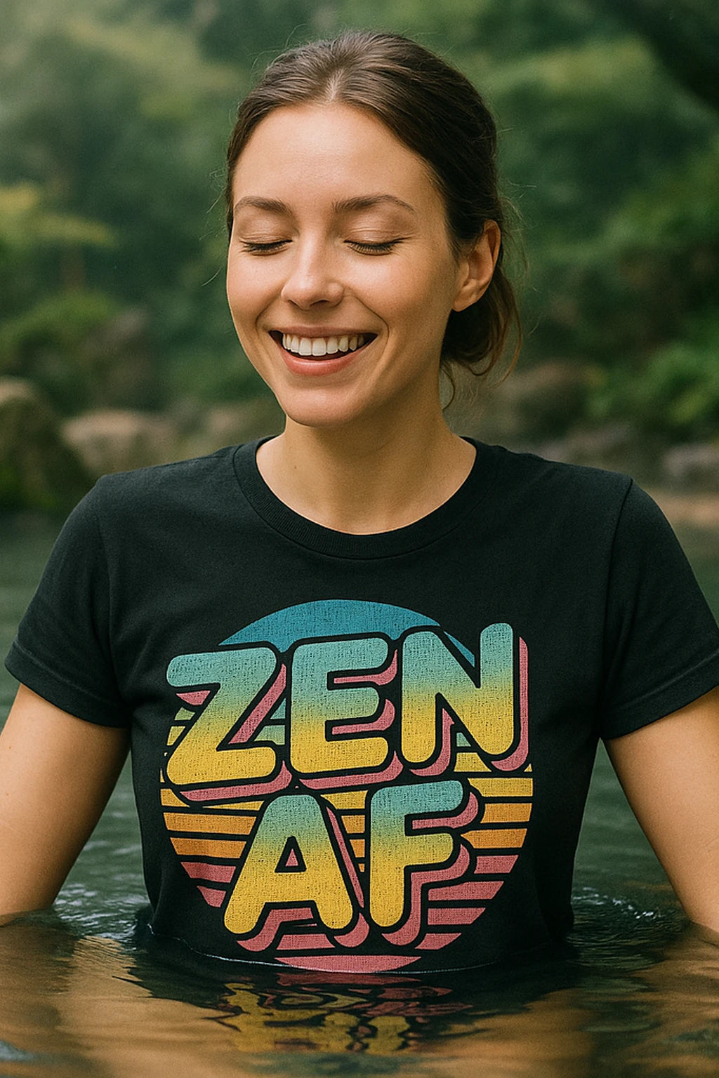 "Zen Af" black relaxing t shirt, photographed as relaxing lover gift