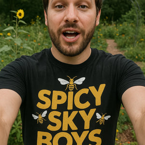 "Spicy Sky Boys" black wasps t shirt, photographed as wasps lover gift