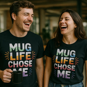 Person wearing the black entrepreneurs t shirt graphic tee - "Mug Life Chose Me" design