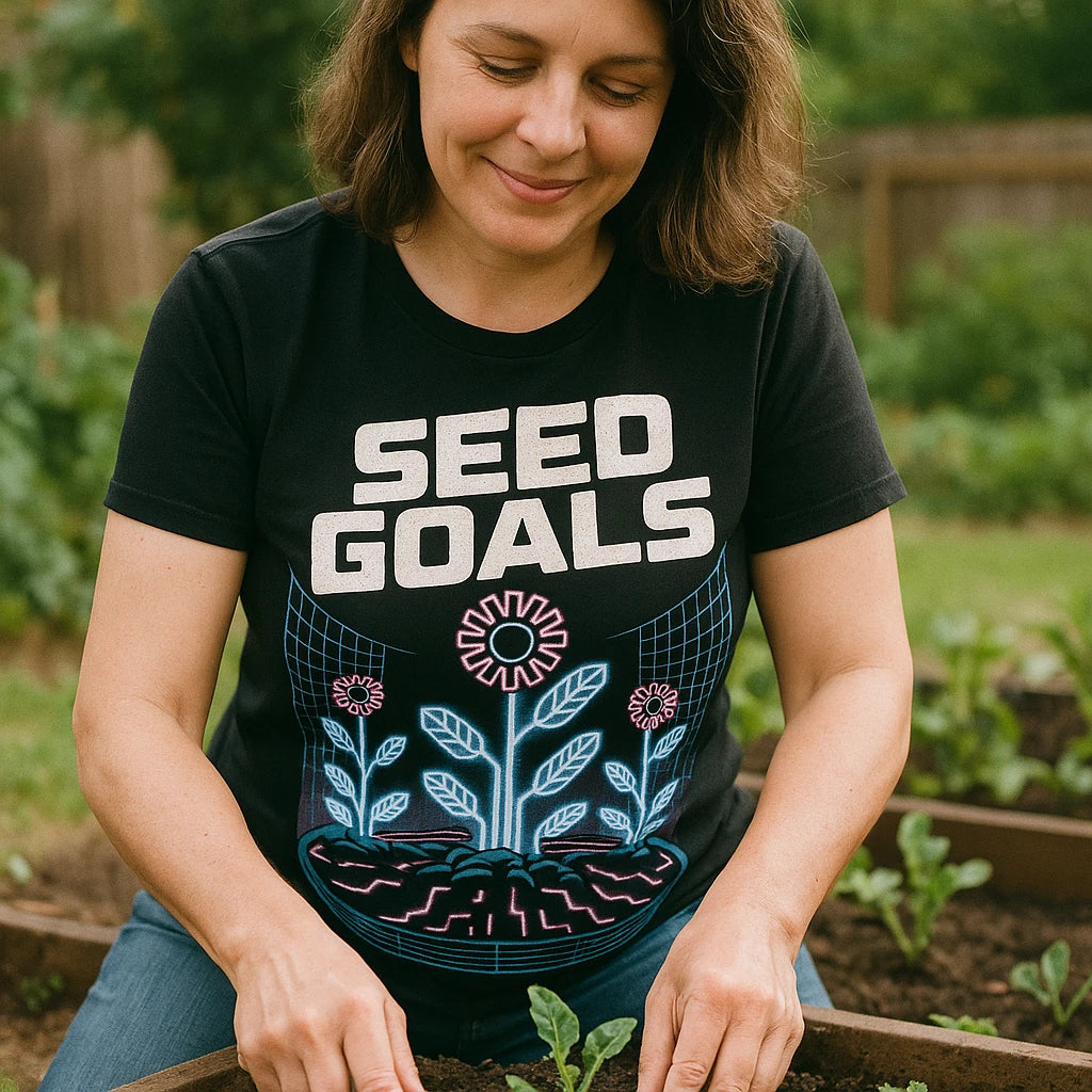 "Seed Goals" black womens gardening shirts - a christmas gift for gardening lover