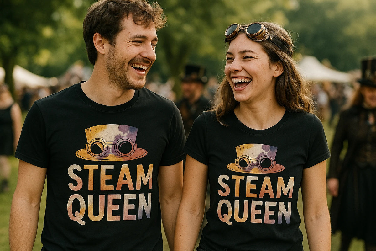 Person wearing the black steampunk shirts graphic tee - "Steam Queen" design