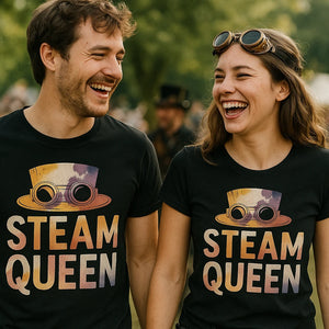 Person wearing the black steampunk shirts graphic tee - "Steam Queen" design