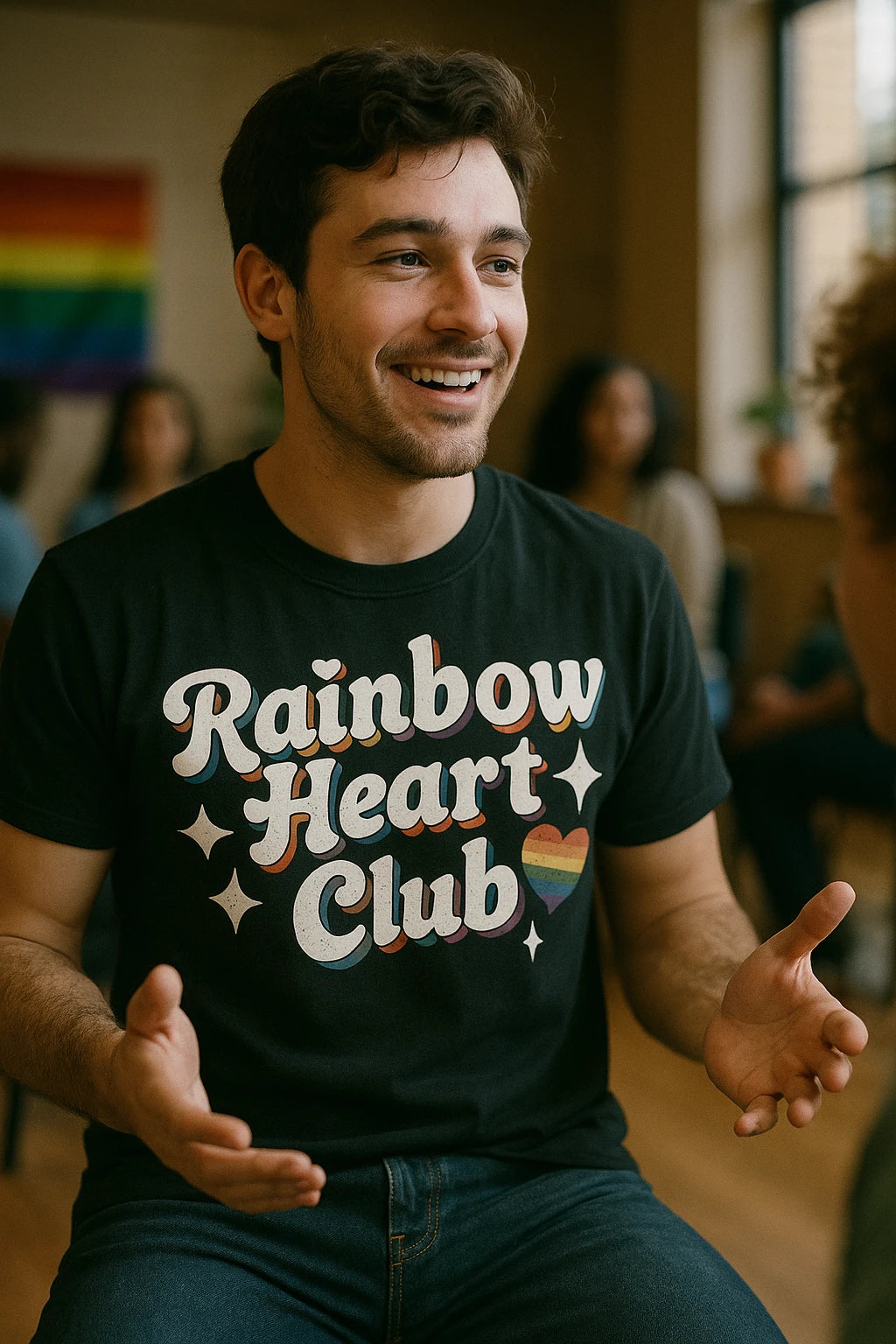 "Rainbow Heart Club" lgbtq pride t shirt - product photo 6