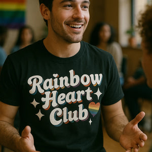 "Rainbow Heart Club" lgbtq pride t shirt - product photo 6