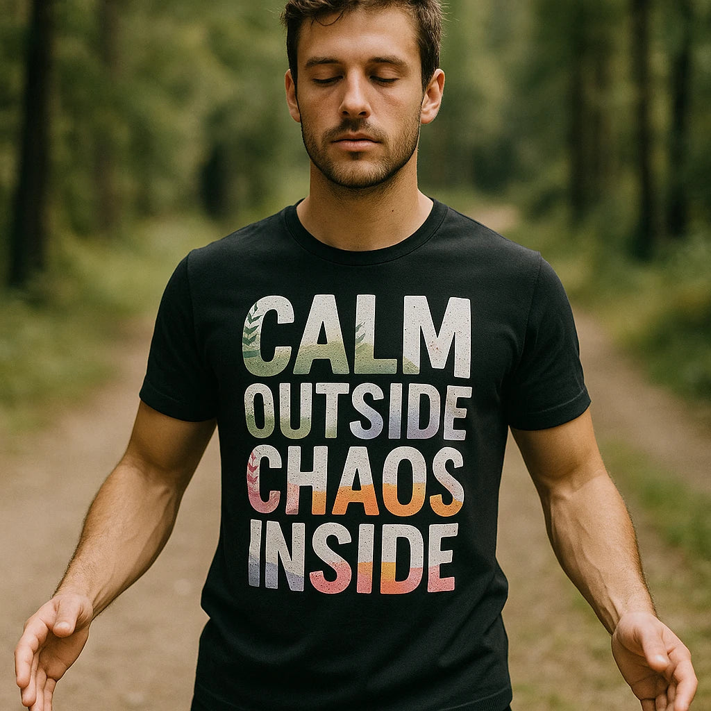 "Calm Outside Chaos Inside" meditation tee shirts - product photo 8