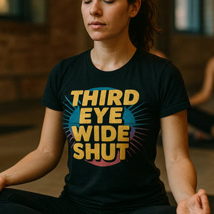 "Third Eye Wide Shut" black t shirt meditation - also one of the gifts for yoga and meditation lovers