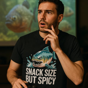 "Snack Size But Spicy" single piranha head t shirt - product photo 8