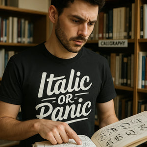 "Italic Or Panic" calligraphy shirts - product photo 8