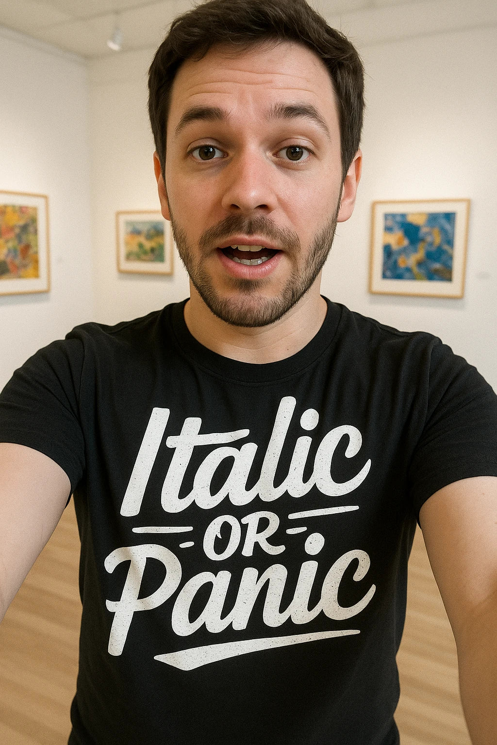 "Italic Or Panic" calligraphy shirts - product photo 7
