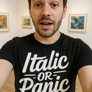 "Italic Or Panic" calligraphy shirts - product photo 7