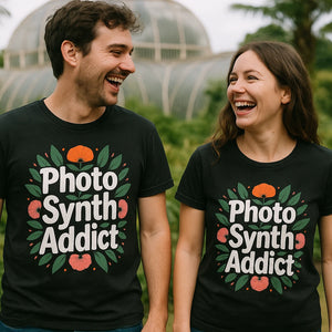 Person wearing the black botany t shirt graphic tee - "Photo Synth Addict" design