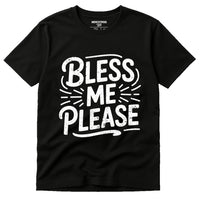 A black t-shirt with bold white text reading 