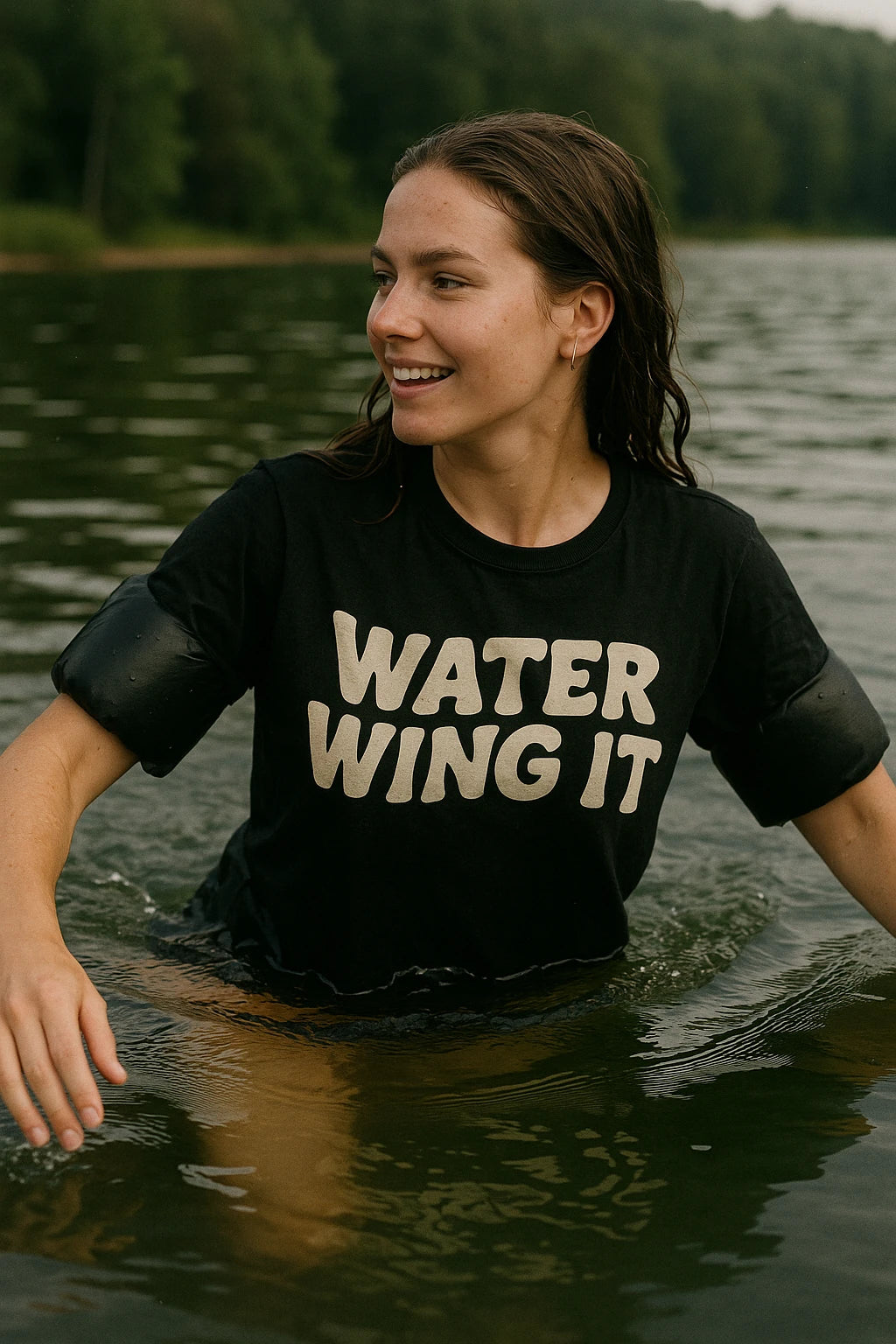 "Water Wing It" black swimming shirts - also a rash guard for swimming