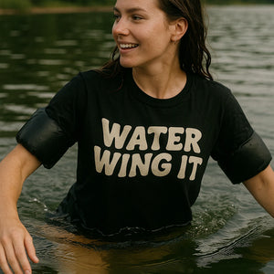 "Water Wing It" black swimming shirts - also a rash guard for swimming