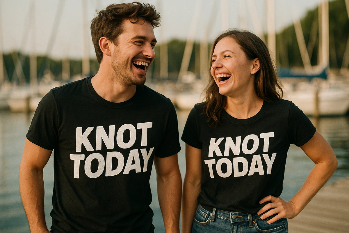Person wearing the black boating tee shirts graphic tee - "Knot Today" design