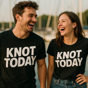 Person wearing the black boating tee shirts graphic tee - "Knot Today" design