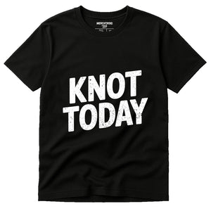 Black Boating Tee Shirts - "Knot Today" graphic tee with white print, flat lay product photo