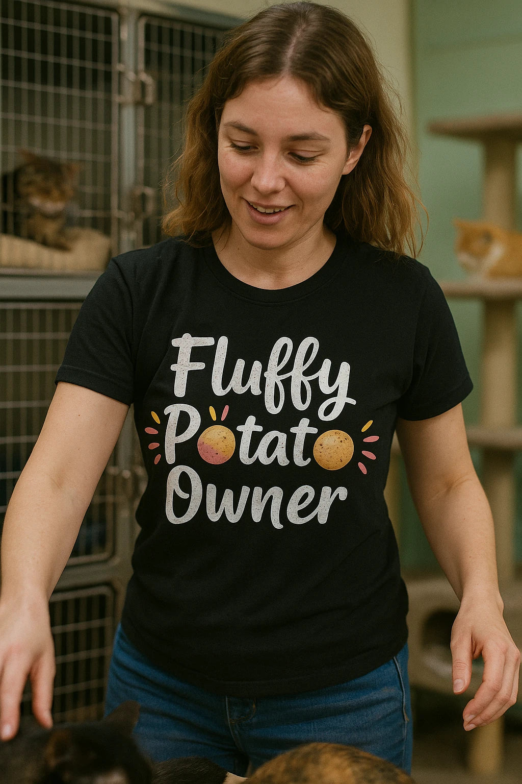 "Fluffy Potato Owner" black cats t shirt - also one of the gifts for people who love cats
