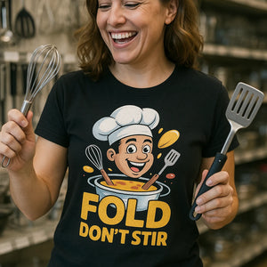 "Fold Don'T Stir" black cooking t shirt - also one of the gifts for cook lovers