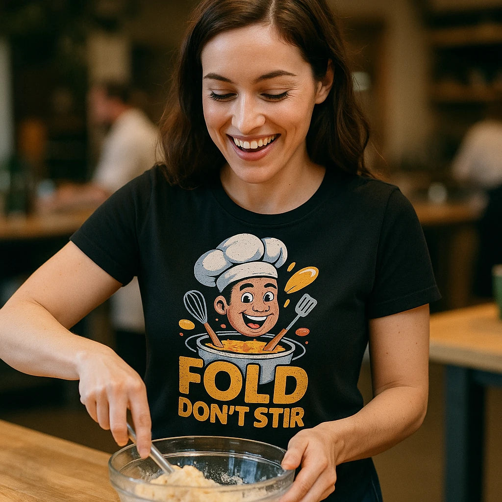 "Fold Don'T Stir" black cooking t shirt - also one of the presents for cooking lovers