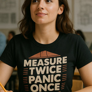 "Measure Twice Panic Once" black architect t shirt - also one of the gifts for architecture students