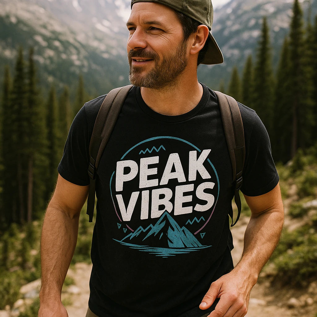 "Peak Vibes" black hiking shirts - also one of the best hiking tops for women