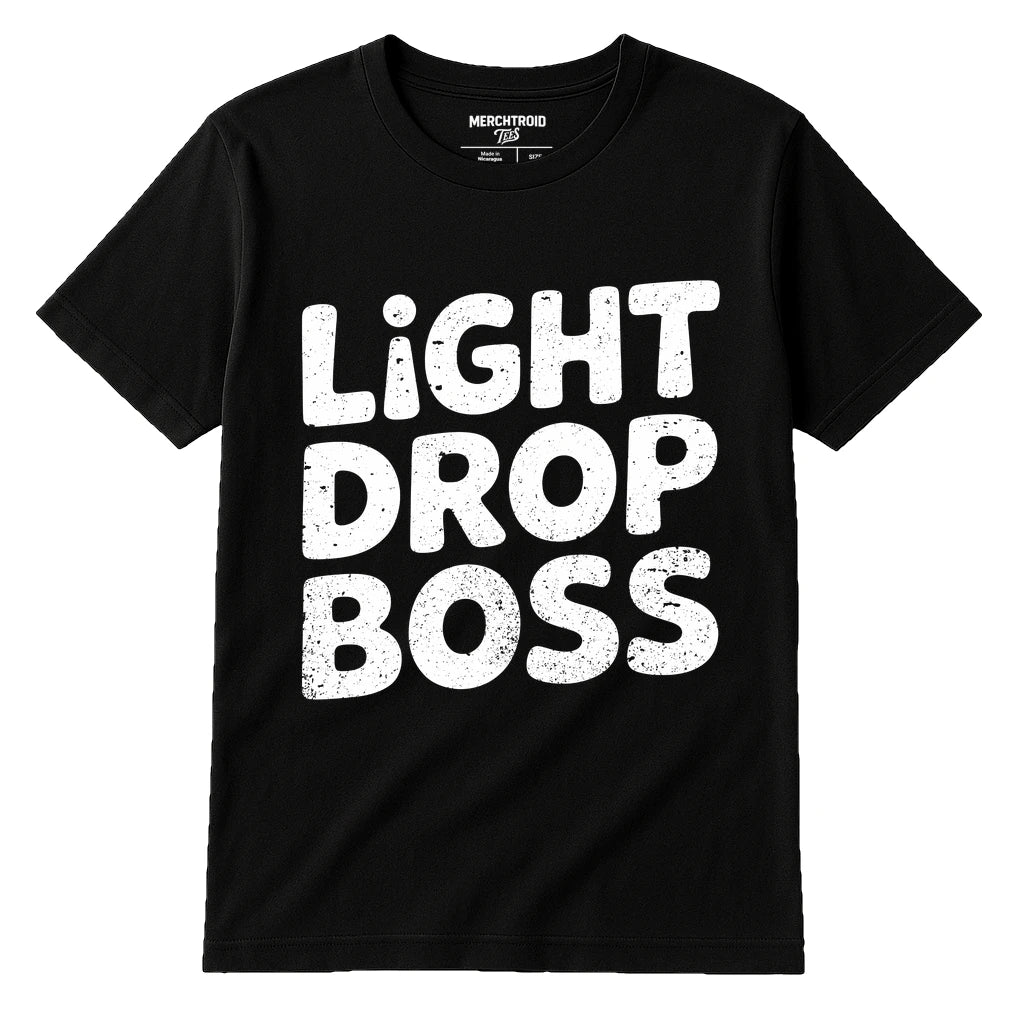 Black Men'S New Years Eve Shirts - "Light Drop Boss" graphic tee with white print, flat lay product photo