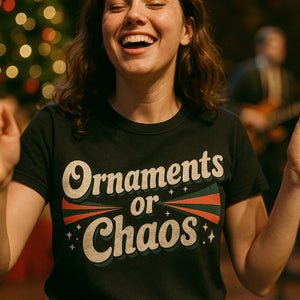 "Ornaments Or Chaos" black mens christmas shirts - a christmas gifts for book lovers