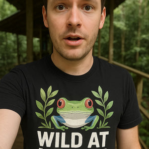 "Wild At Heart" black rainforest shirts, photographed as rainforest lover gift
