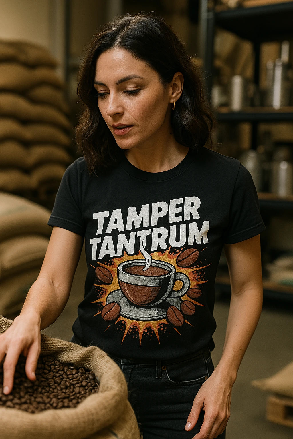 "Tamper Tantrum" black espresso shirts - also a espresso coffee gifts