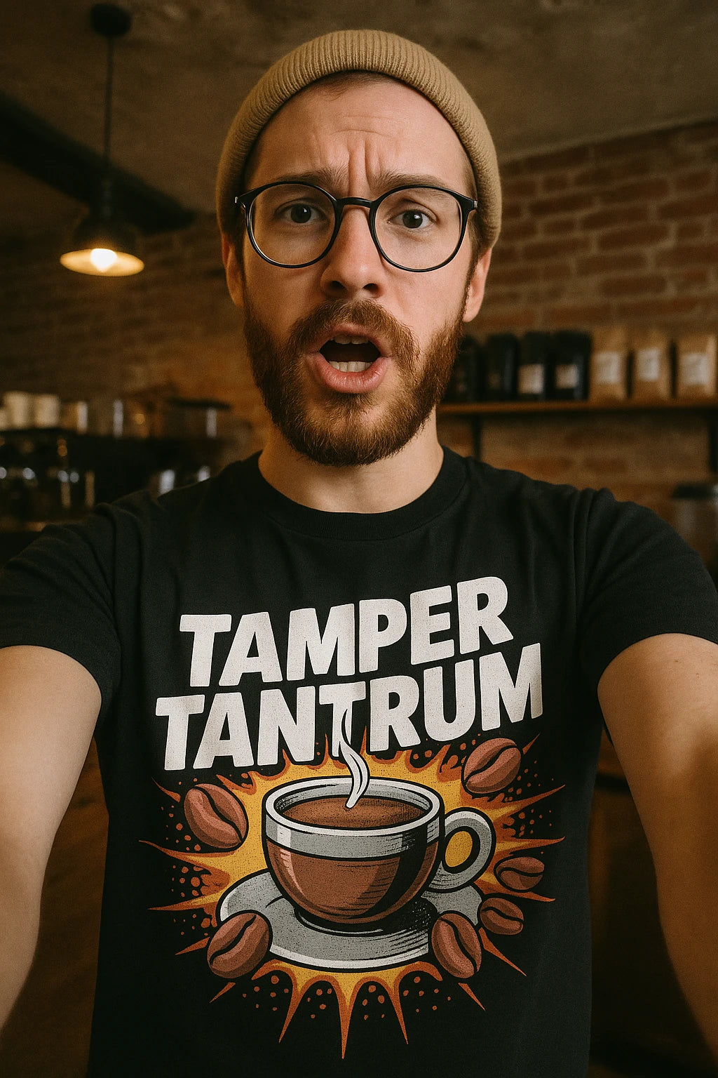 "Tamper Tantrum" black espresso shirts - also one of the best gifts for espresso lovers
