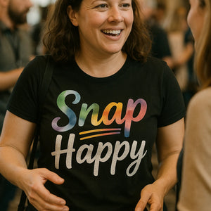 "Snap Happy" black photographer shirts - also one of the gifts for a photographer lover