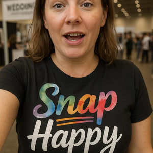 "Snap Happy" black photographer shirts, photographed as gift for photographer boyfriend