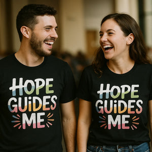 Person wearing the black faith t shirt graphic tee - "Hope Guides Me" design