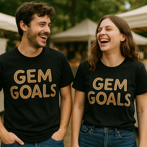 Person wearing the black jewelry making t shirt graphic tee - "Gem Goals" design