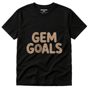Black Jewelry Making T Shirt - "Gem Goals" graphic tee with tan print, flat lay product photo