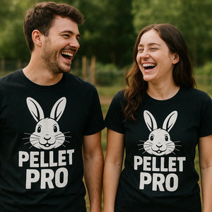 Person wearing the black rabbit tee shirts graphic tee - "Pellet Pro" design