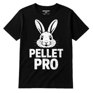 Black Rabbit Tee Shirts - "Pellet Pro" graphic tee with white print, flat lay product photo