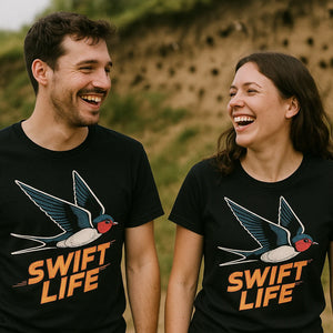 Person wearing the black i swallow t shirt graphic tee - "Swift Life" design
