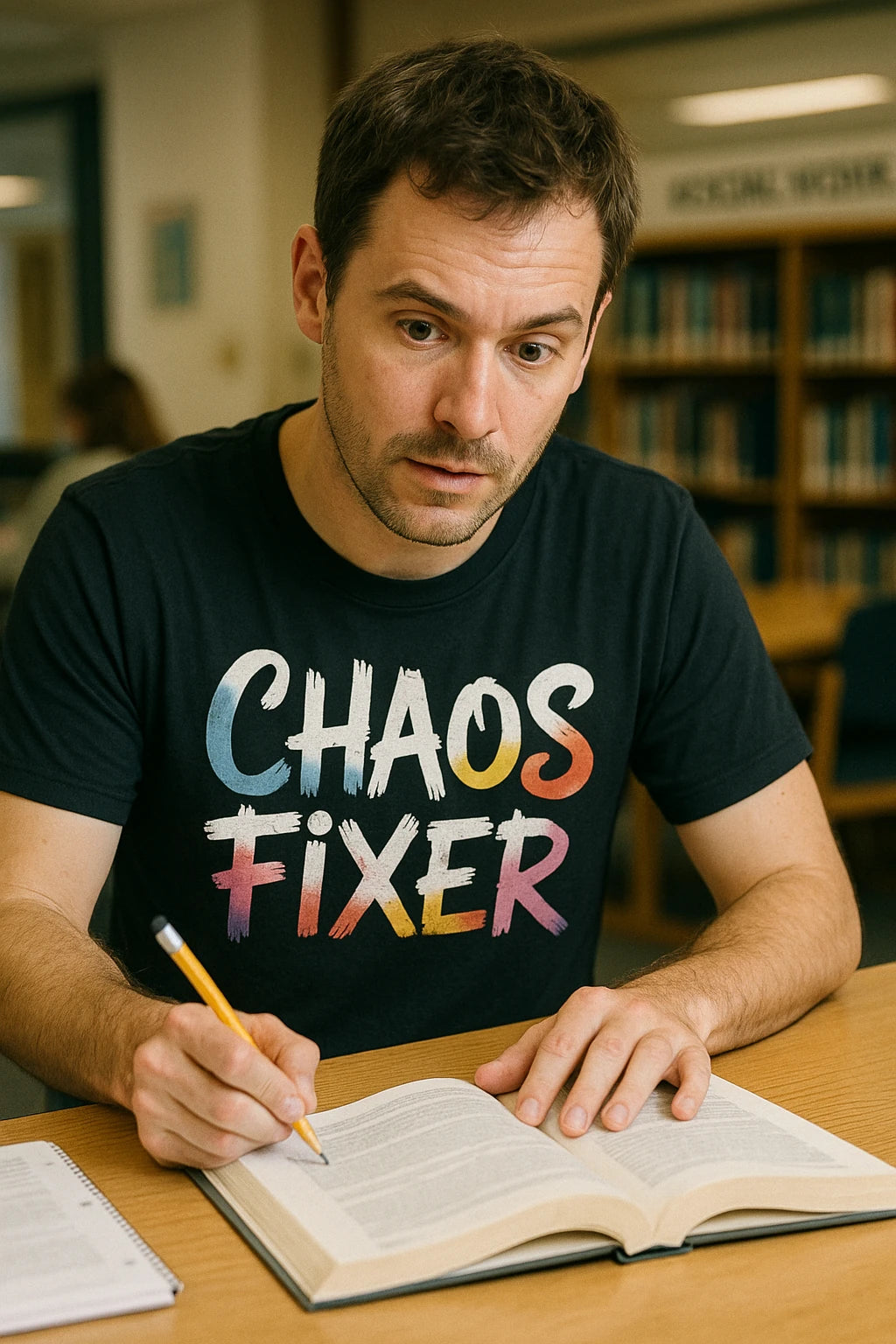 "Chaos Fixer" black social worker t shirt - also a social worker gift ideas
