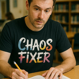 "Chaos Fixer" black social worker t shirt - also a social worker gift ideas