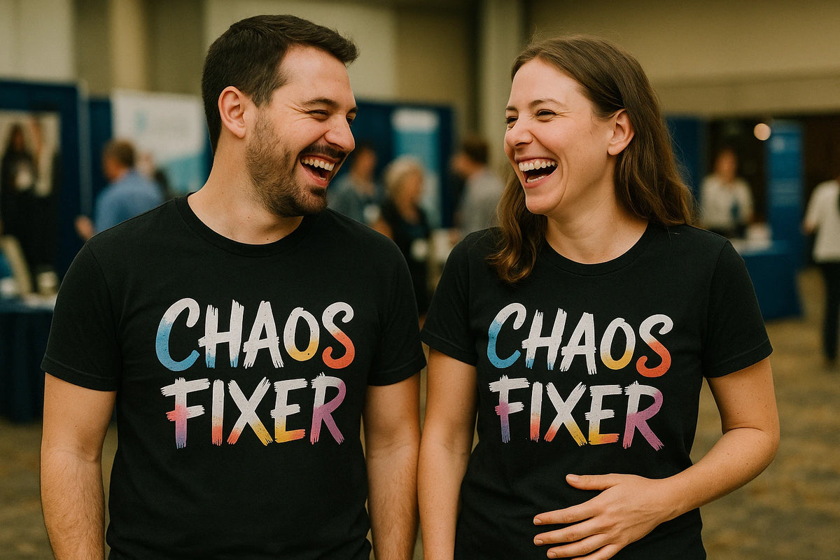 Person wearing the black social worker t shirt graphic tee - "Chaos Fixer" design