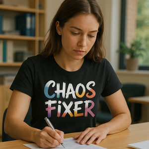 "Chaos Fixer" black social worker t shirt - also a thank you gifts for social workers