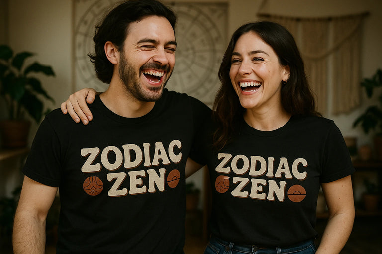 Person wearing the black t shirt astrology graphic tee - 