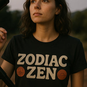 "Zodiac Zen" black t shirt astrology - also one of the gifts for someone who likes astrology