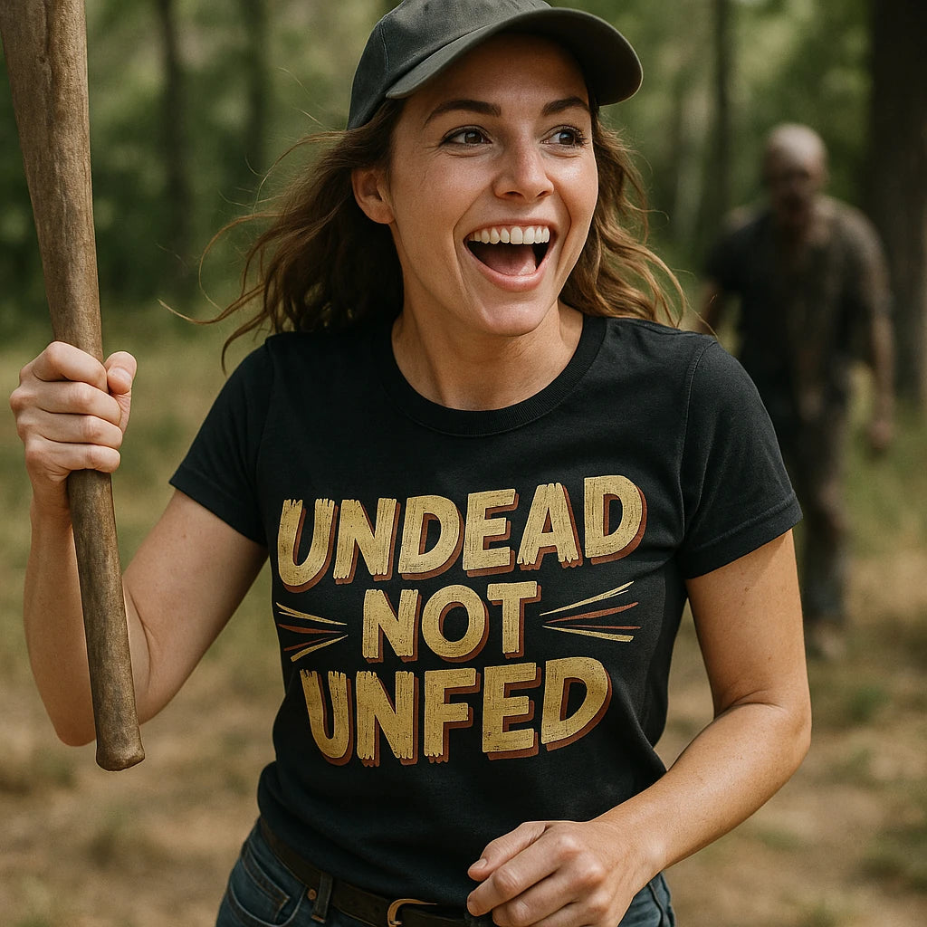 "Undead Not Unfed" zombie t shirt - product photo 9