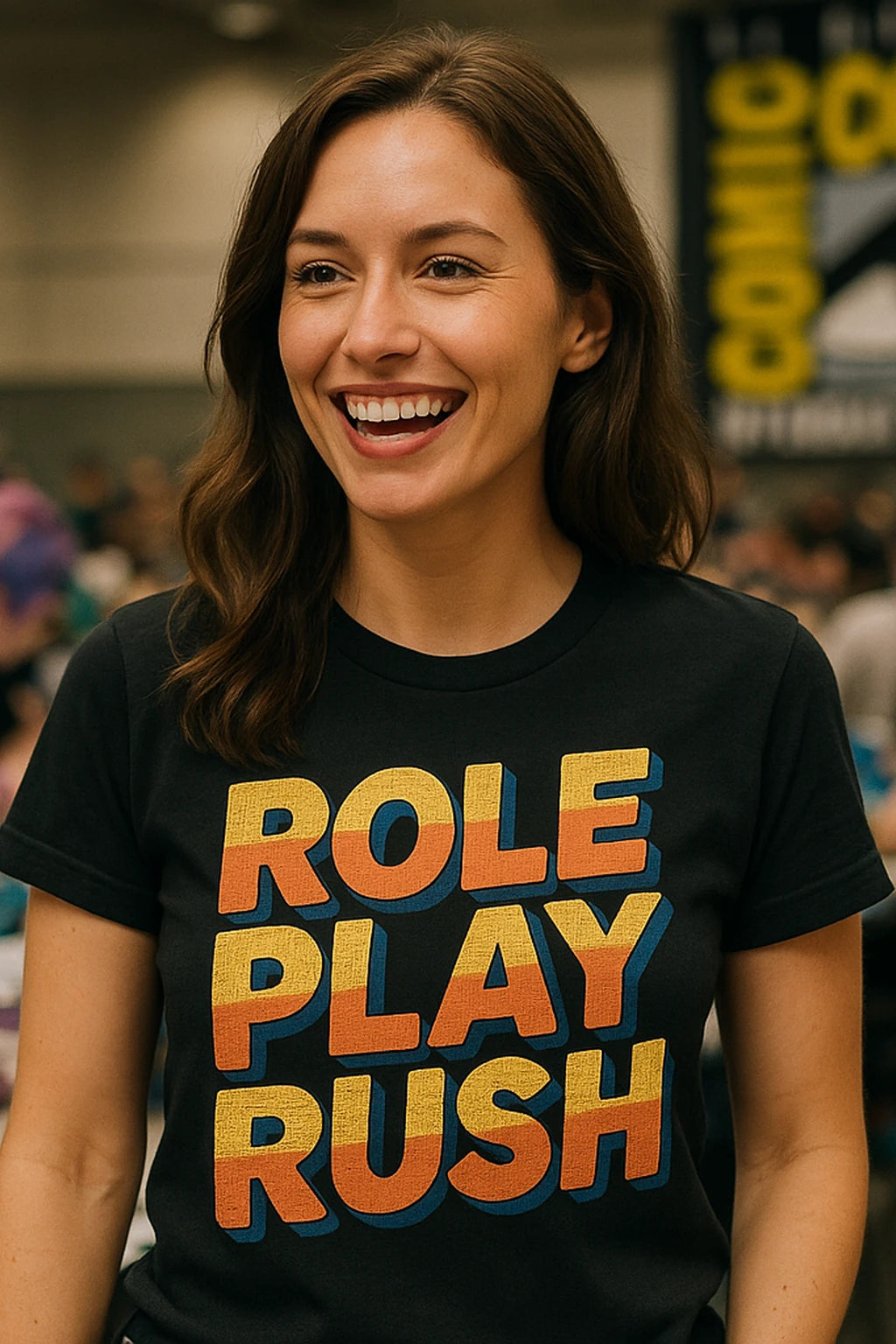 "Role Play Rush" black cosplayers t shirt, photographed as cosplayers lover gift