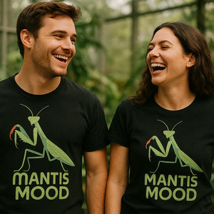 Person wearing the black mantis shirts graphic tee - "Mantis Mood" design