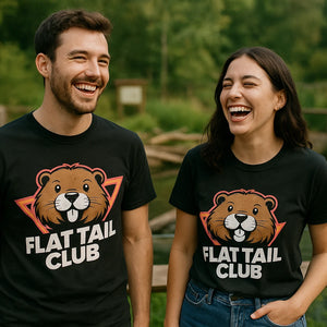 Person wearing the black beavers shirts graphic tee - "Flat Tail Club" design