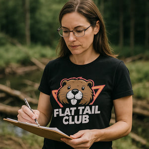 "Flat Tail Club" black beavers shirts, photographed as beavers lover gift